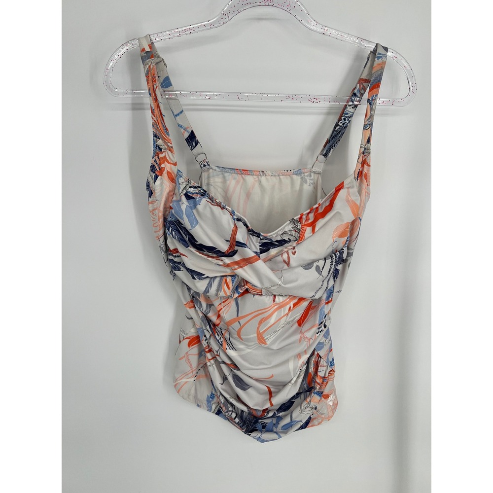Hapari Tropical Twist Front Ruched Tankini Top Grey Coral‎ Navy UPF 50+ XXL 18